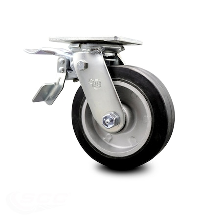 Service Caster 6 Inch Rubber on Aluminum Caster with Ball Bearing and Total Lock Brake SCC SCC-TTL30S620-RAB